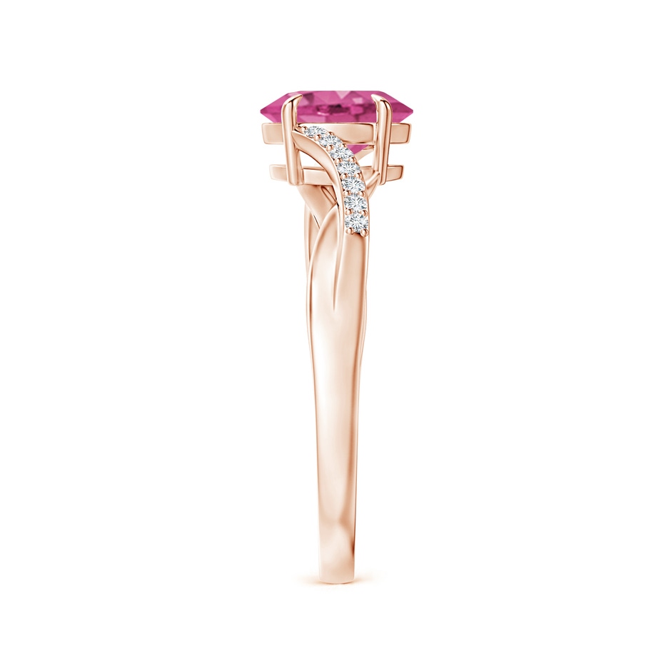 7x5mm AAAA Oval Pink Sapphire Split Shank Ring with Diamond Accents in Rose Gold side-2
