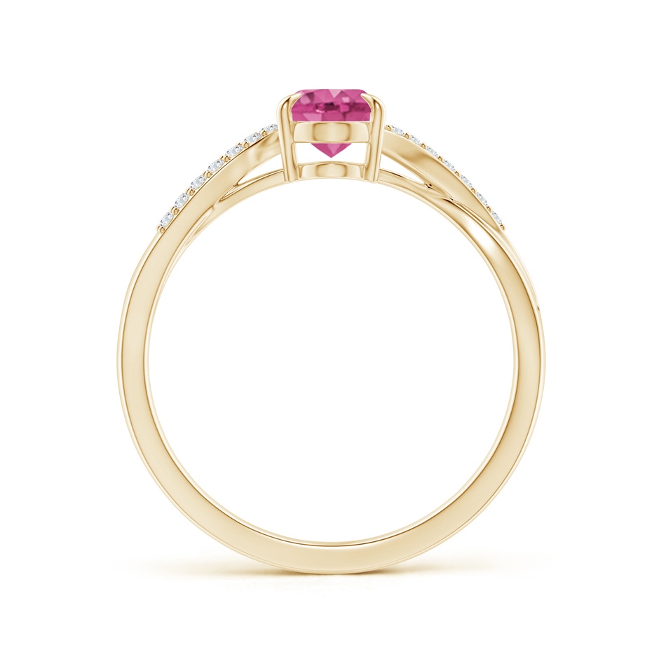 7x5mm AAAA Oval Pink Sapphire Split Shank Ring with Diamond Accents in Yellow Gold side-1