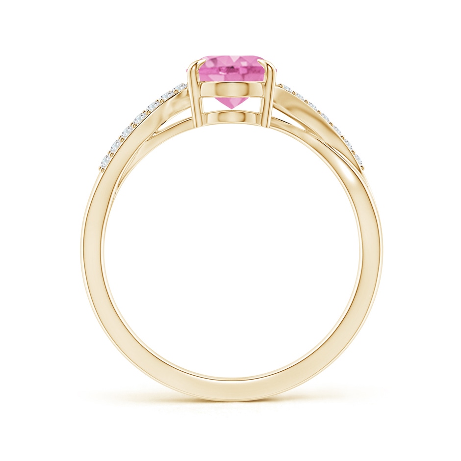 8x6mm A Oval Pink Sapphire Split Shank Ring with Diamond Accents in Yellow Gold side-1