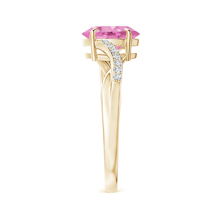 8x6mm A Oval Pink Sapphire Split Shank Ring with Diamond Accents in Yellow Gold side-2