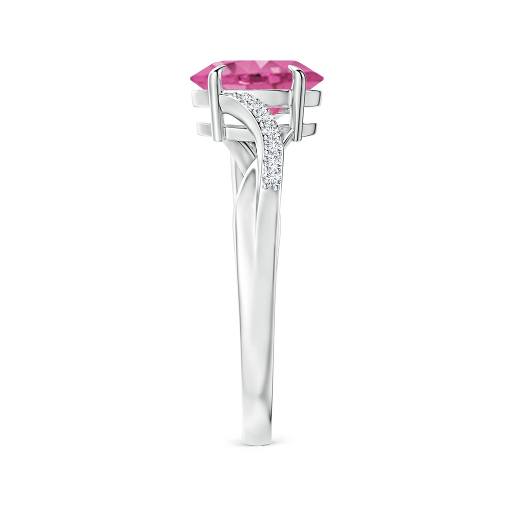 8x6mm AAA Oval Pink Sapphire Split Shank Ring with Diamond Accents in White Gold Side-2