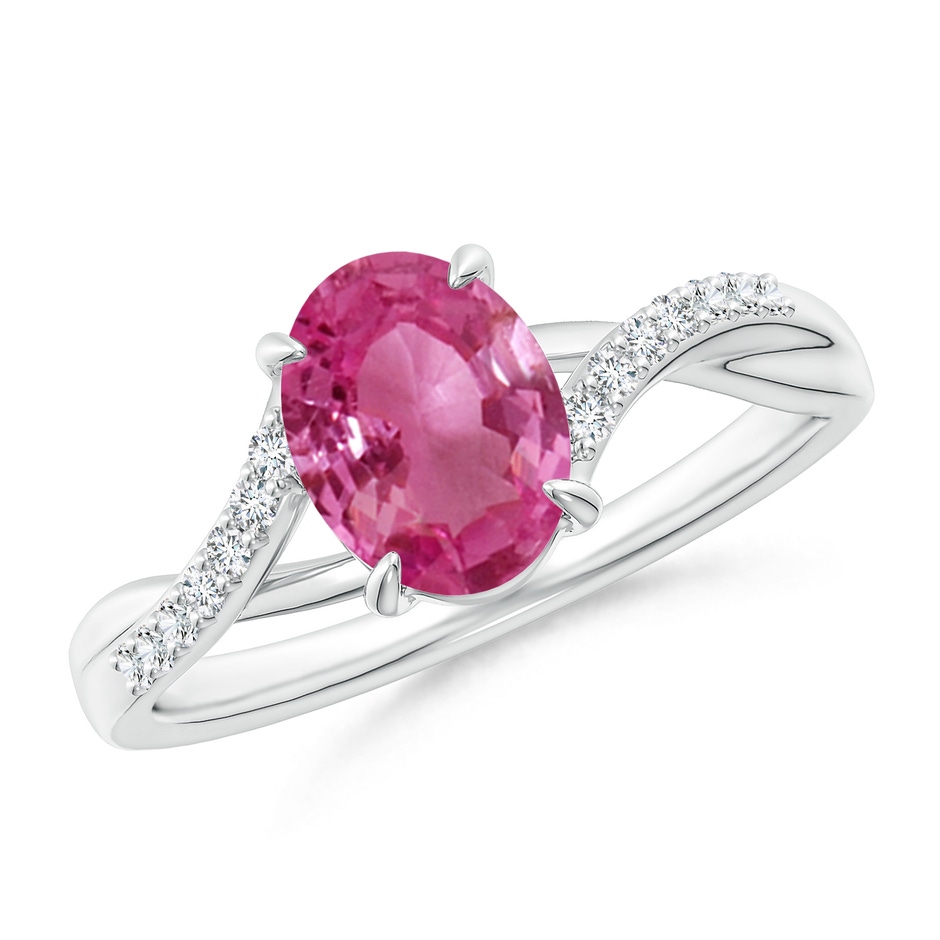 8x6mm AAAA Oval Pink Sapphire Split Shank Ring with Diamond Accents in P950 Platinum 