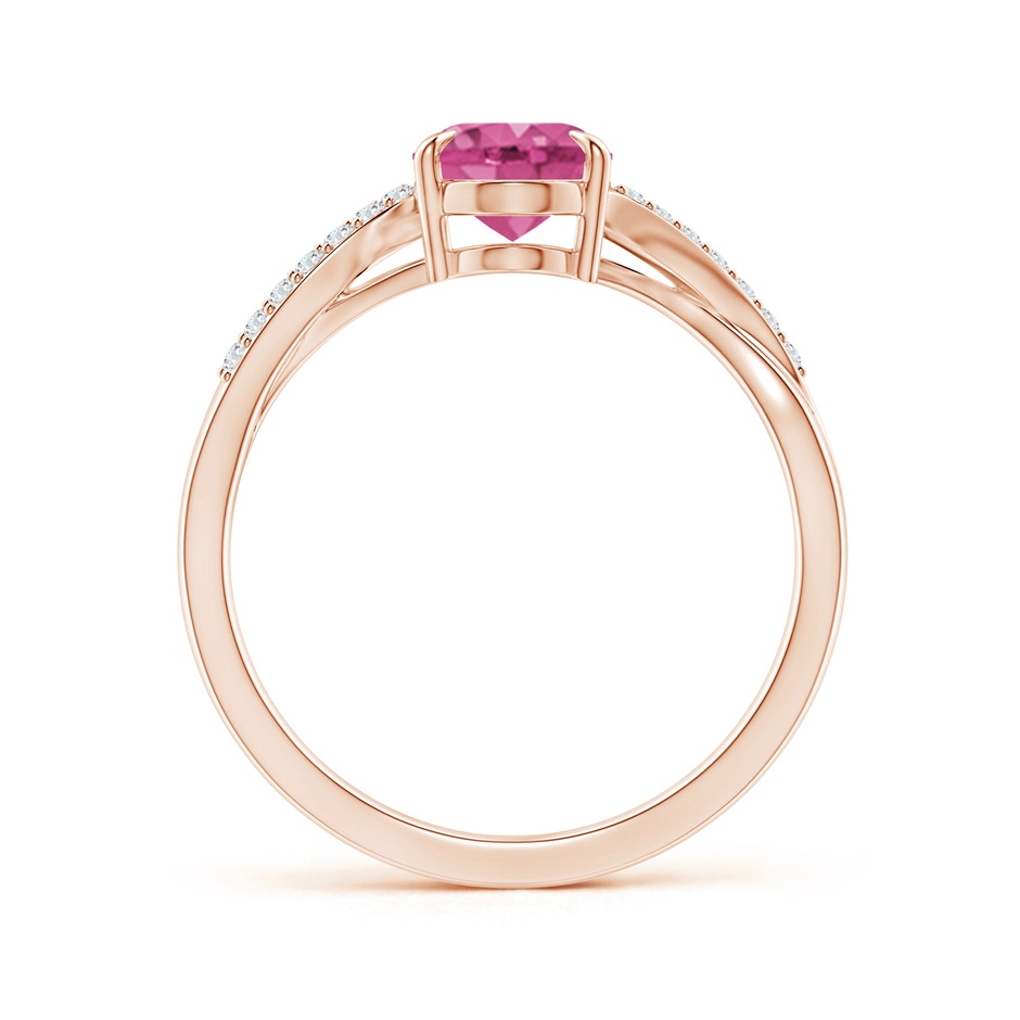 8x6mm AAAA Oval Pink Sapphire Split Shank Ring with Diamond Accents in Rose Gold side-1
