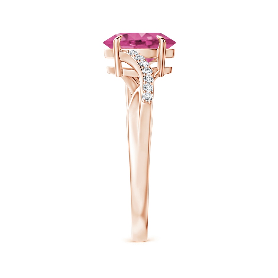 8x6mm AAAA Oval Pink Sapphire Split Shank Ring with Diamond Accents in Rose Gold side-2
