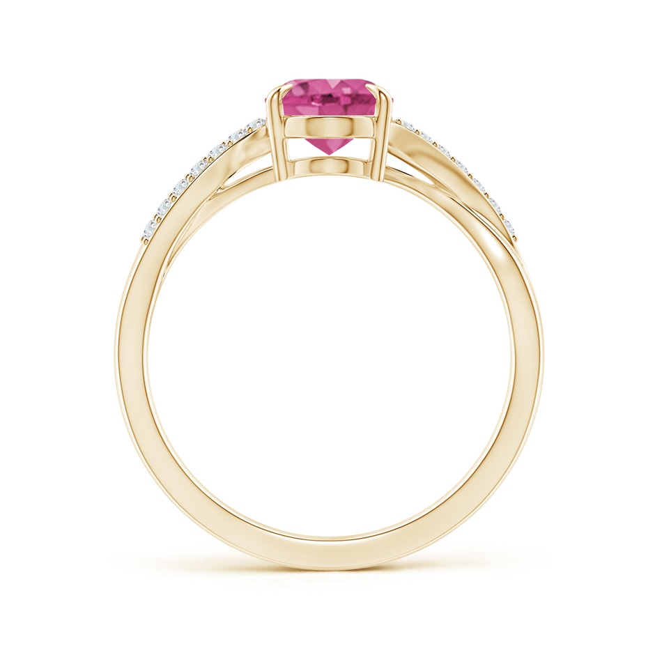 8x6mm AAAA Oval Pink Sapphire Split Shank Ring with Diamond Accents in Yellow Gold side-1