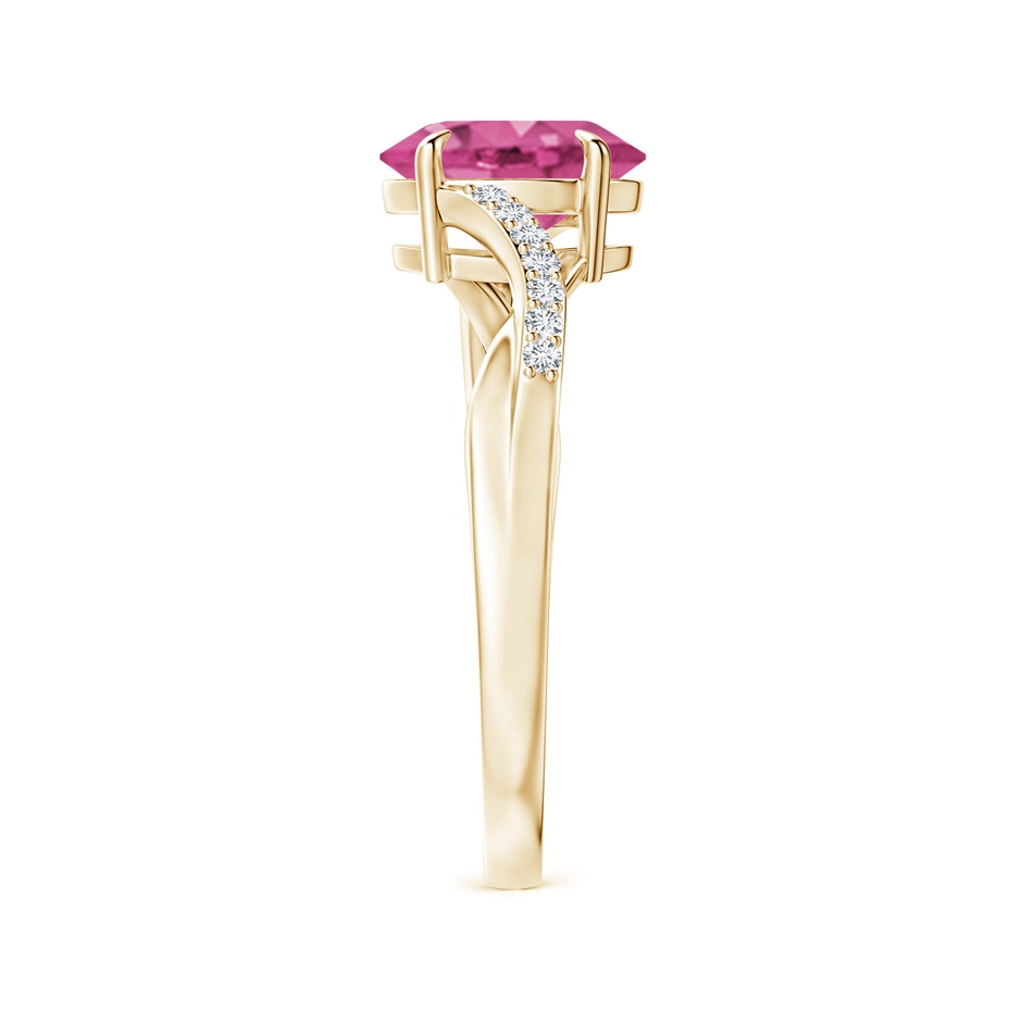 8x6mm AAAA Oval Pink Sapphire Split Shank Ring with Diamond Accents in Yellow Gold side-2