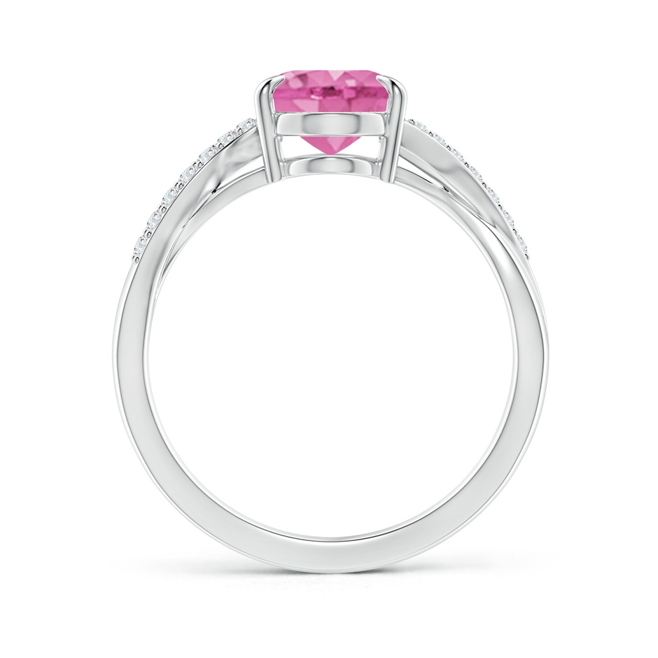 9x7mm AA Oval Pink Sapphire Split Shank Ring with Diamond Accents in White Gold side-1