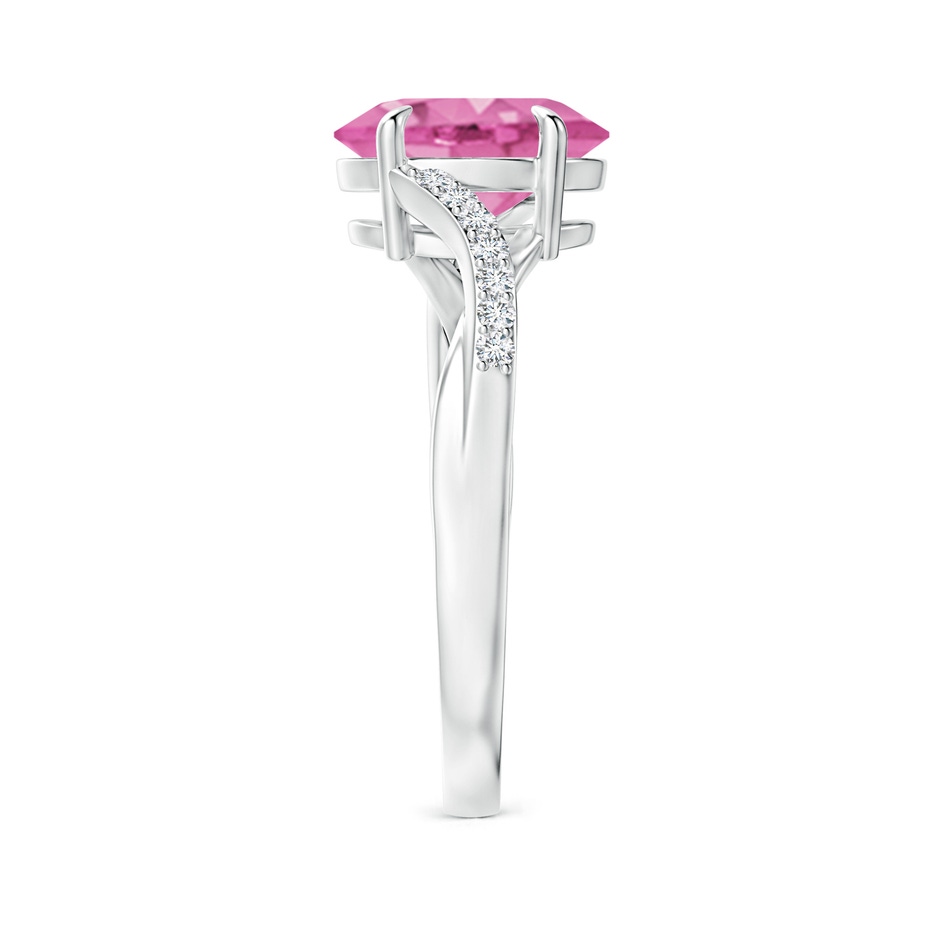 9x7mm AA Oval Pink Sapphire Split Shank Ring with Diamond Accents in White Gold side-2