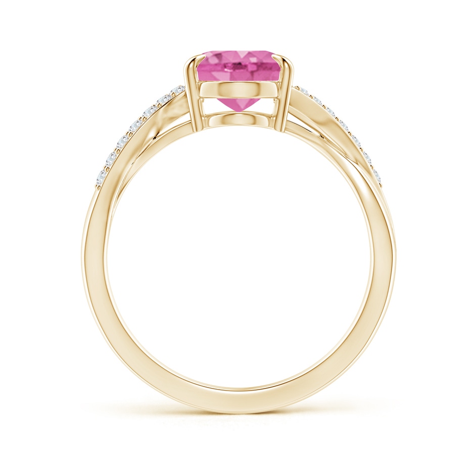 9x7mm AA Oval Pink Sapphire Split Shank Ring with Diamond Accents in Yellow Gold side-1