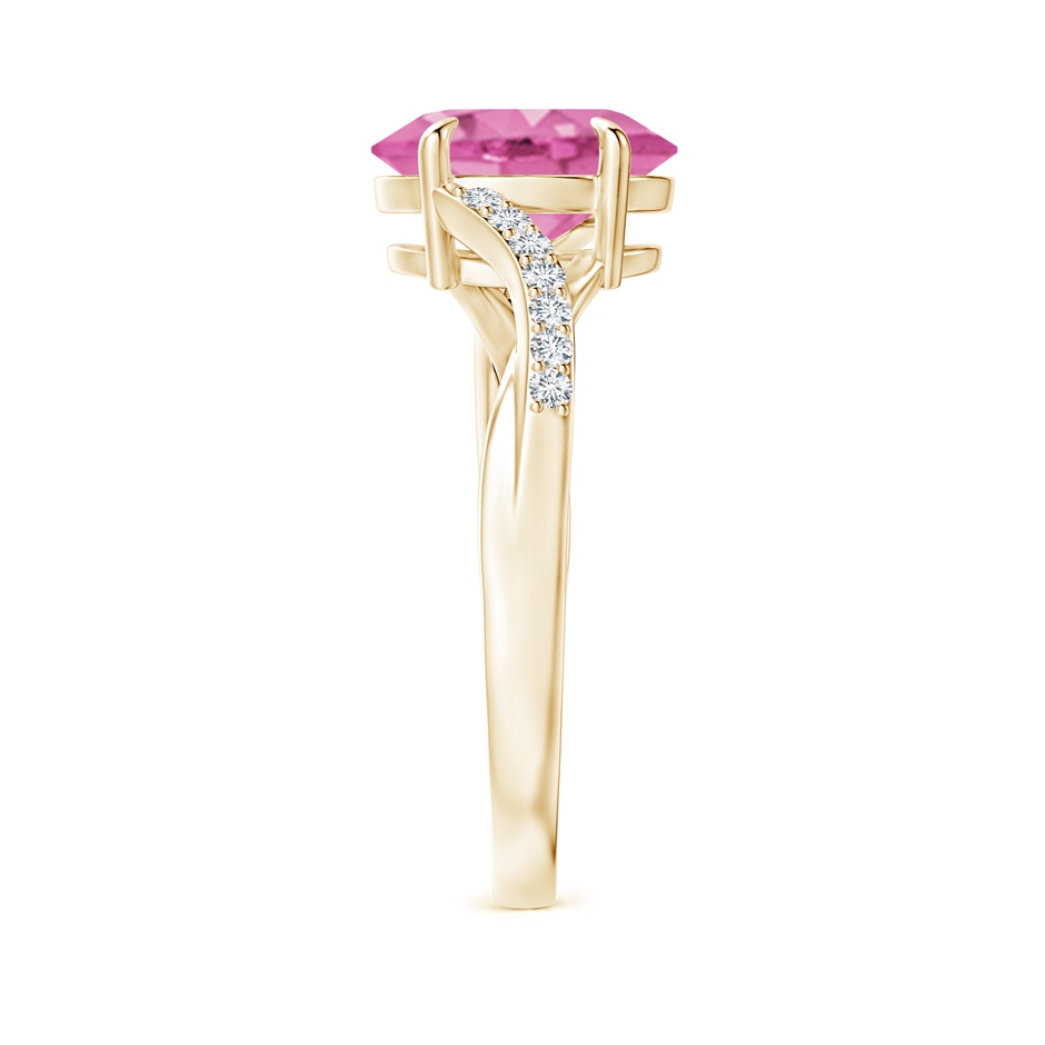 9x7mm AA Oval Pink Sapphire Split Shank Ring with Diamond Accents in Yellow Gold side-2