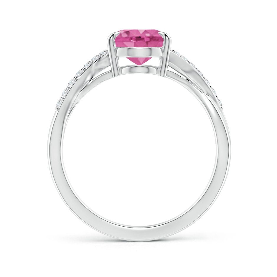 9x7mm AAA Oval Pink Sapphire Split Shank Ring with Diamond Accents in P950 Platinum side-1
