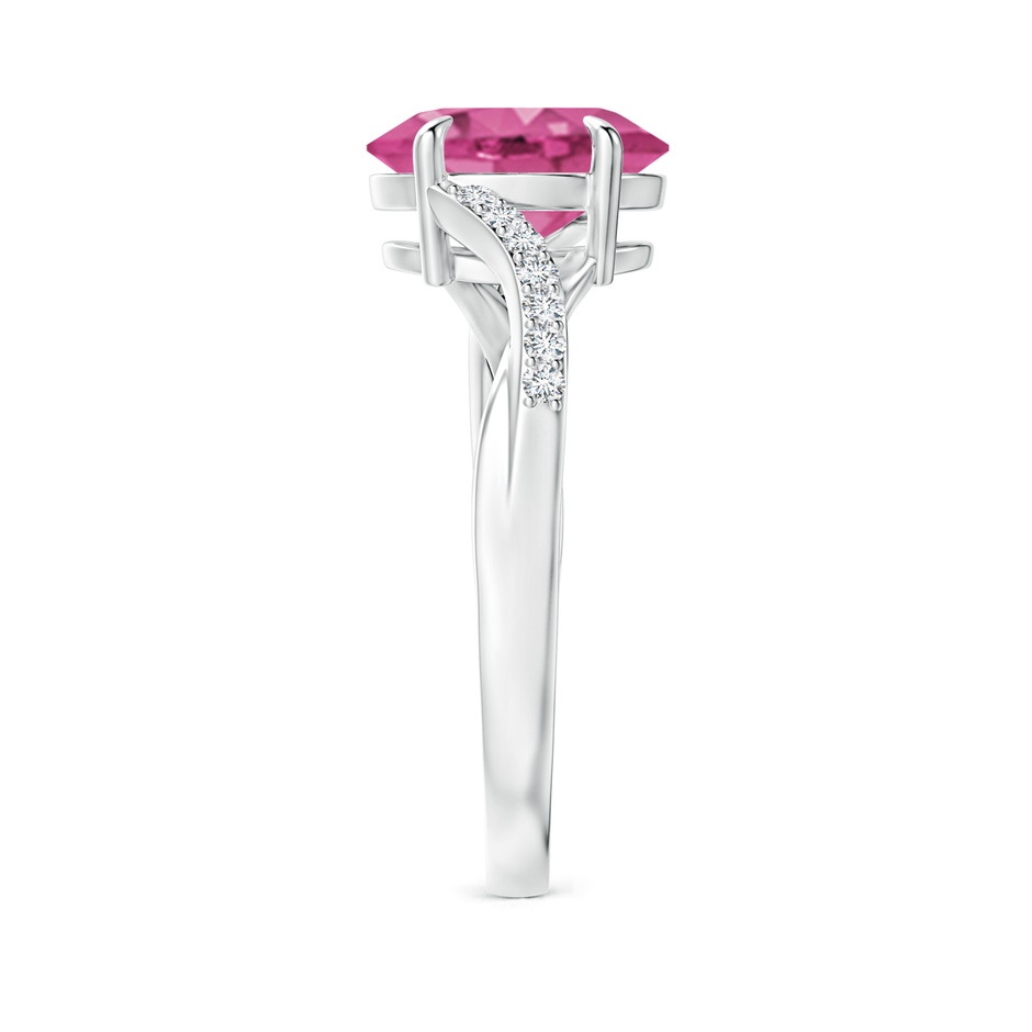 9x7mm AAAA Oval Pink Sapphire Split Shank Ring with Diamond Accents in White Gold side-2