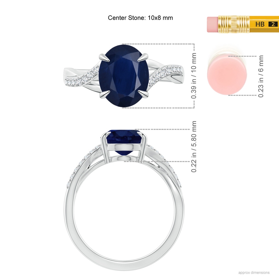 10x8mm A Oval Blue Sapphire Split Shank Ring with Diamond Accents in P950 Platinum ruler