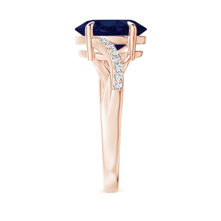 10x8mm A Oval Blue Sapphire Split Shank Ring with Diamond Accents in Rose Gold side-2