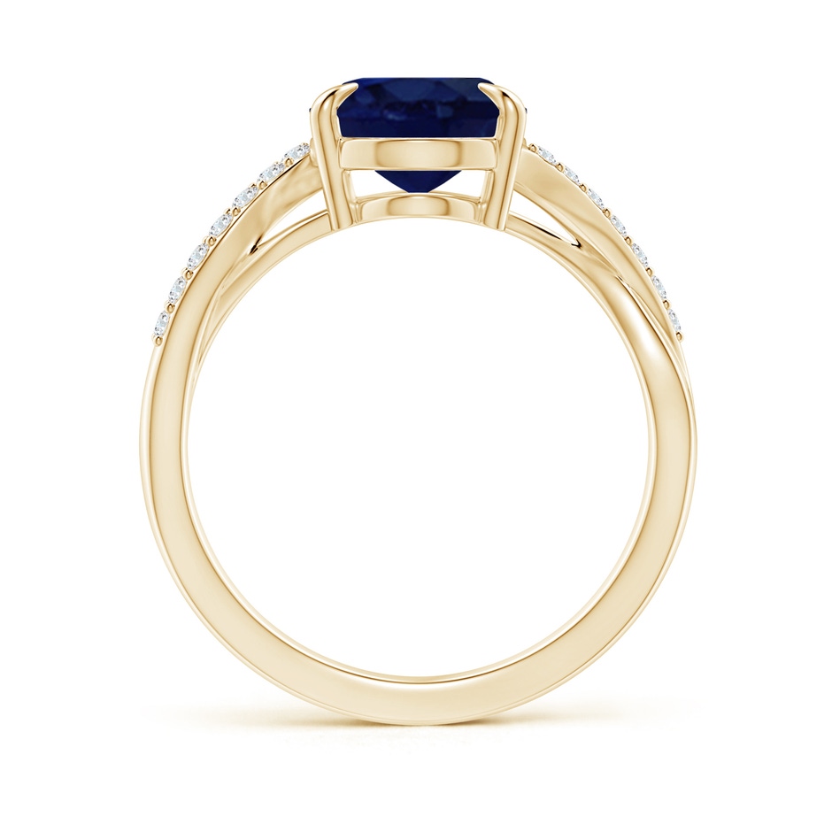 10x8mm A Oval Blue Sapphire Split Shank Ring with Diamond Accents in Yellow Gold side-1