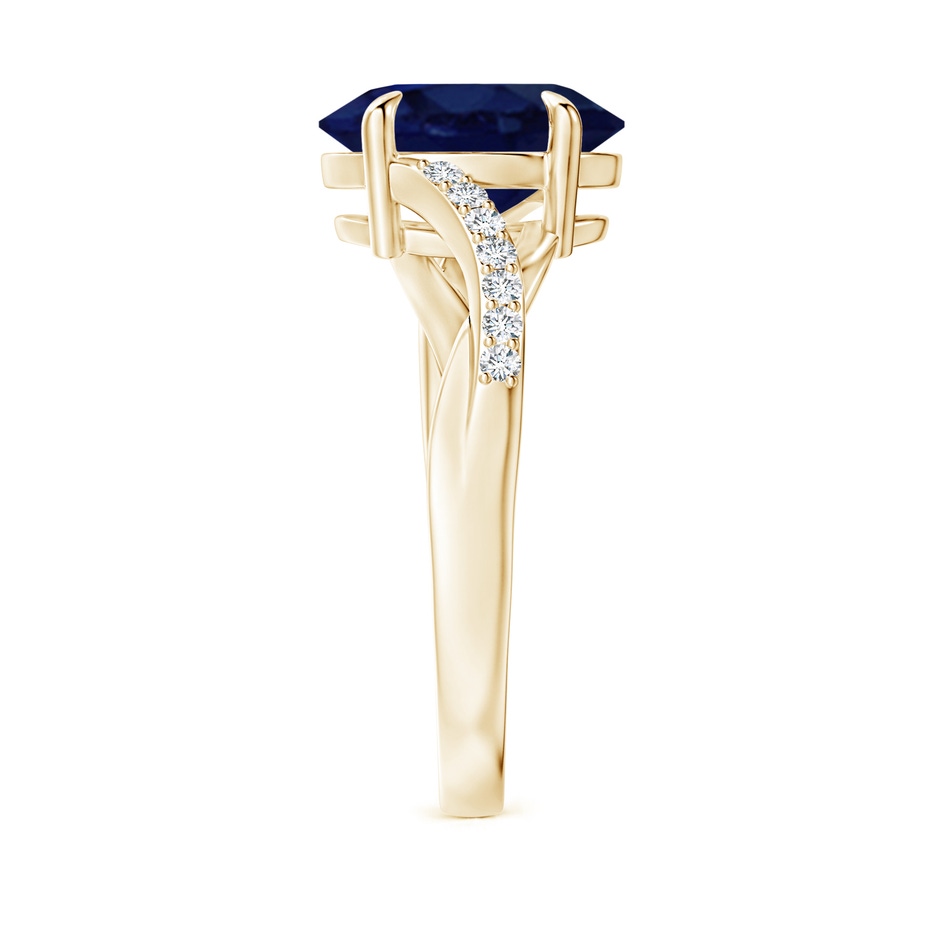 10x8mm A Oval Blue Sapphire Split Shank Ring with Diamond Accents in Yellow Gold side-2