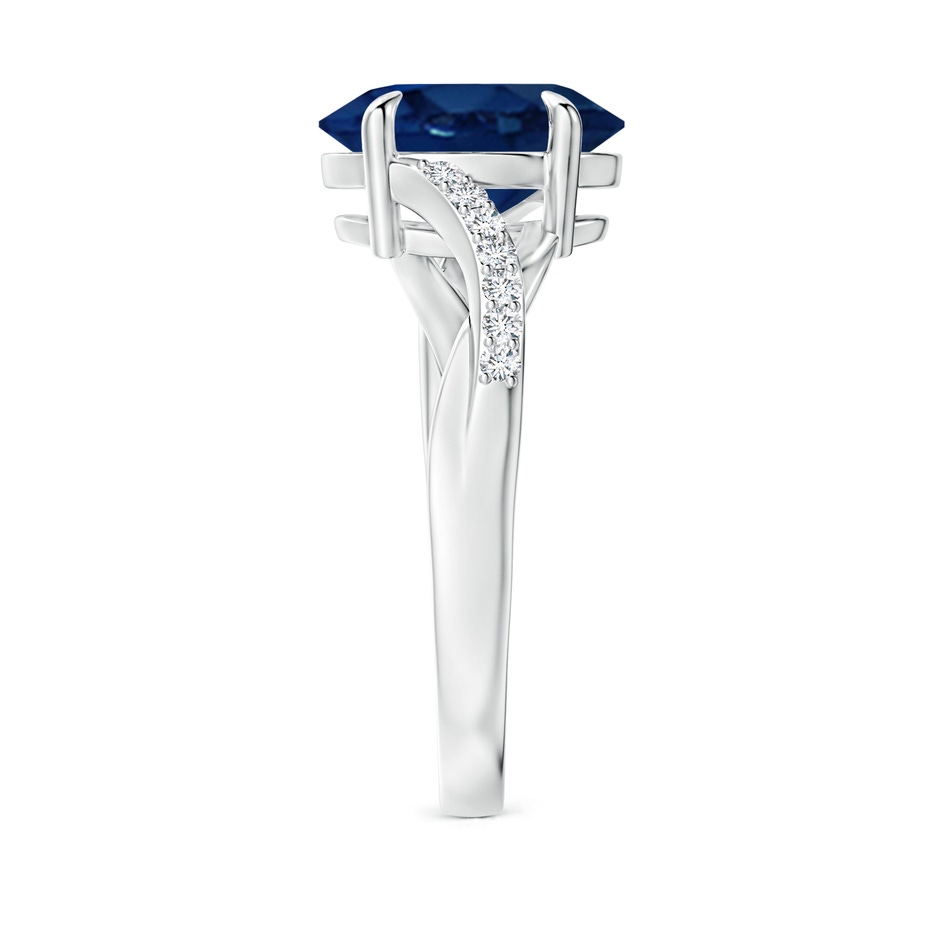 10x8mm AA Oval Blue Sapphire Split Shank Ring with Diamond Accents in White Gold side-2