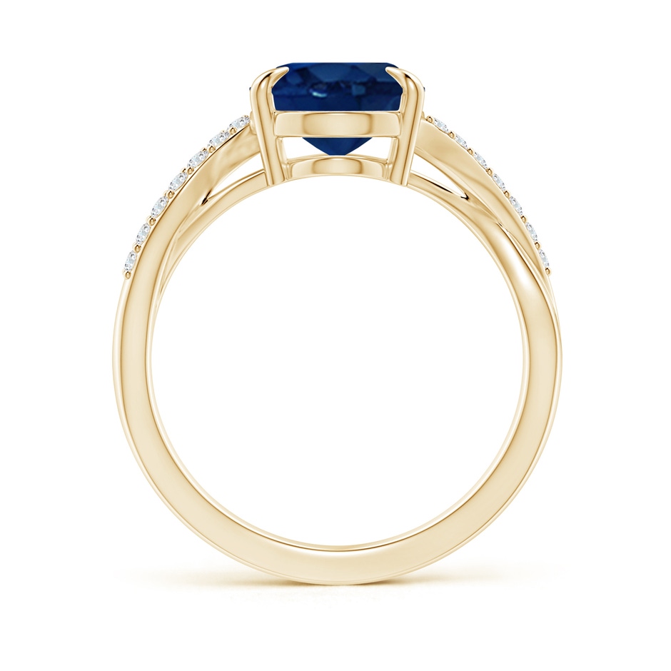 10x8mm AA Oval Blue Sapphire Split Shank Ring with Diamond Accents in Yellow Gold side-1