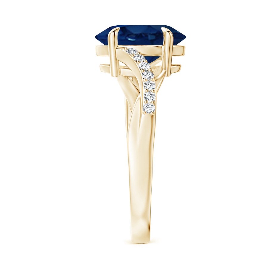 10x8mm AA Oval Blue Sapphire Split Shank Ring with Diamond Accents in Yellow Gold side-2