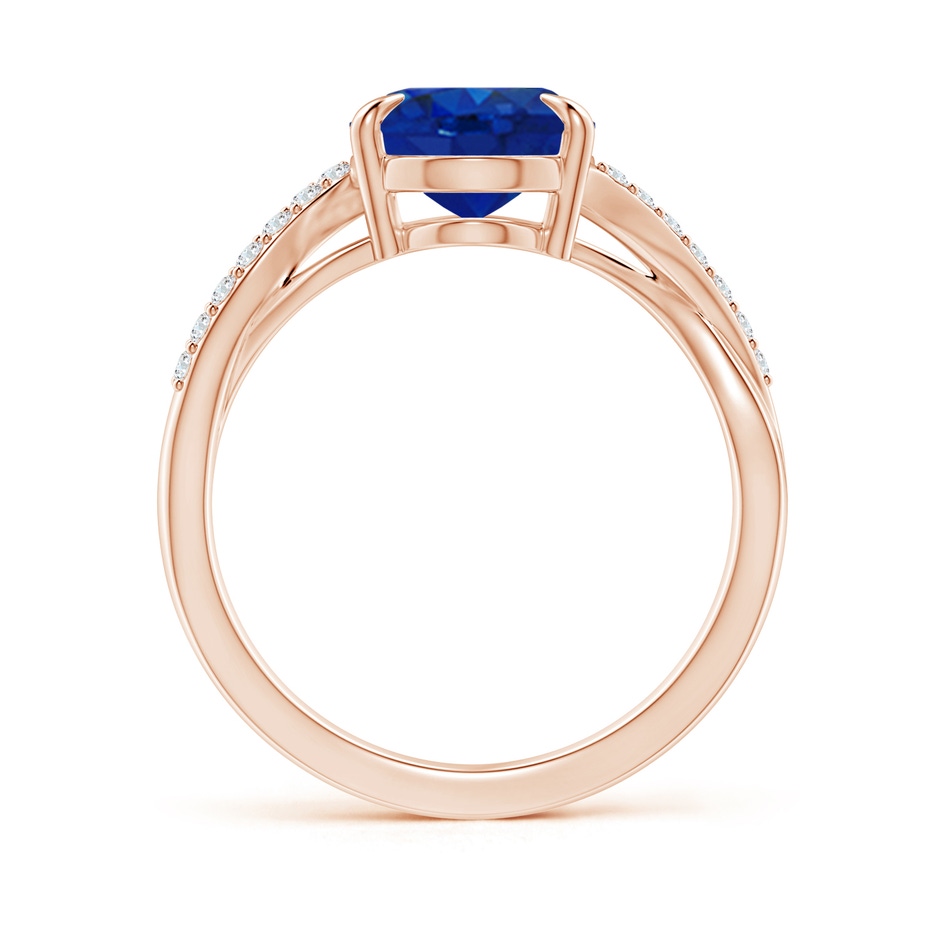 10x8mm AAA Oval Blue Sapphire Split Shank Ring with Diamond Accents in Rose Gold side-1