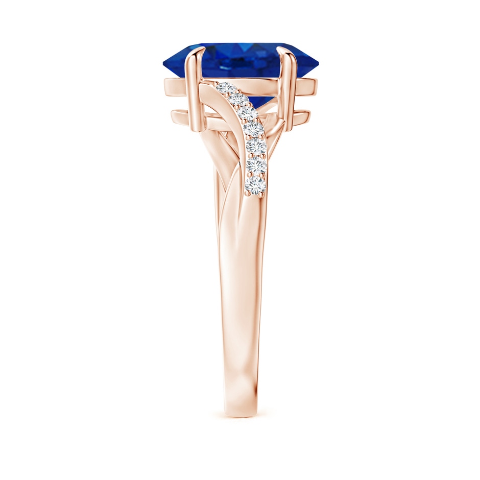 10x8mm AAA Oval Blue Sapphire Split Shank Ring with Diamond Accents in Rose Gold side-2