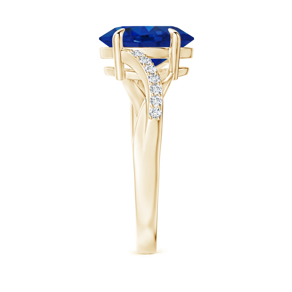 10x8mm AAA Oval Blue Sapphire Split Shank Ring with Diamond Accents in Yellow Gold side-2
