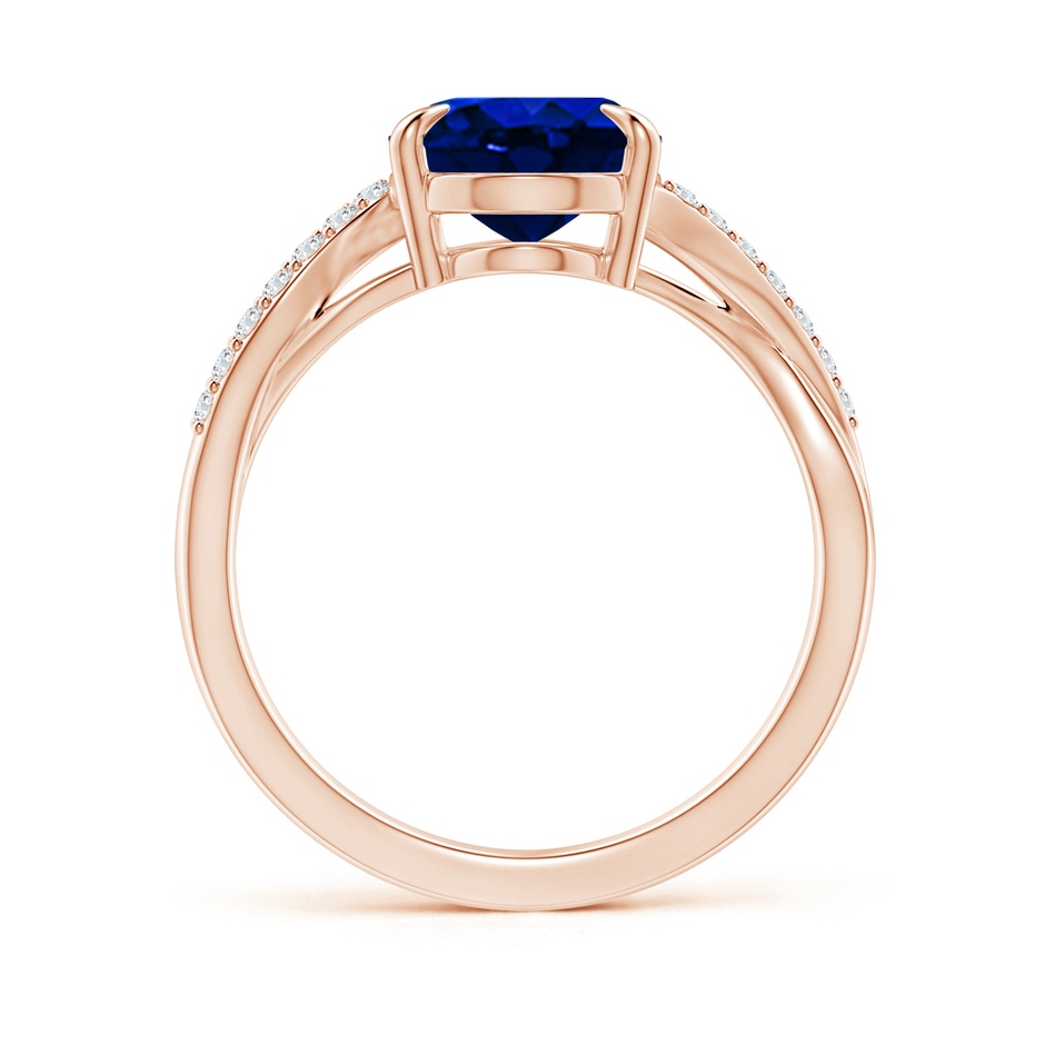 10x8mm AAAA Oval Blue Sapphire Split Shank Ring with Diamond Accents in Rose Gold side-1