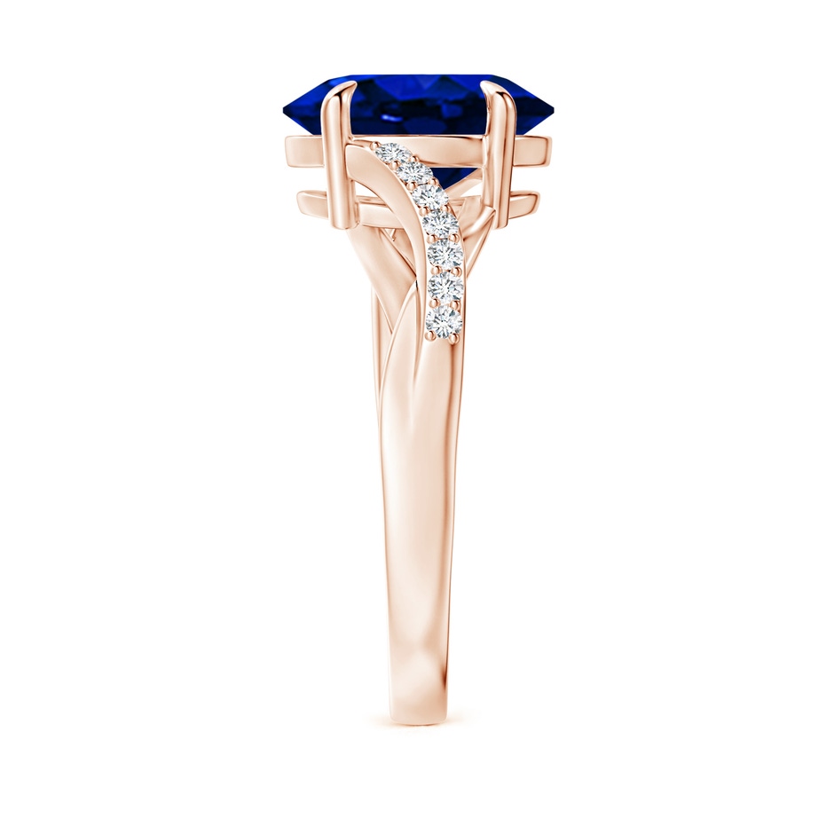 10x8mm AAAA Oval Blue Sapphire Split Shank Ring with Diamond Accents in Rose Gold side-2