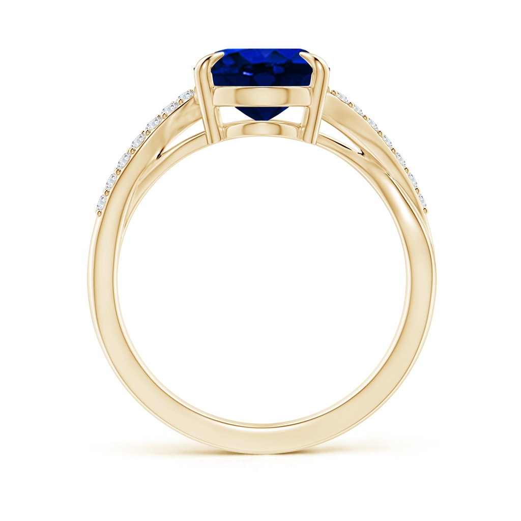 10x8mm Lab-Grown Oval Blue Sapphire Split Shank Ring with Diamond Accents in Yellow Gold - side_1