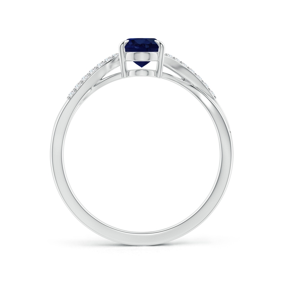 7x5mm A Oval Blue Sapphire Split Shank Ring with Diamond Accents in White Gold side-1