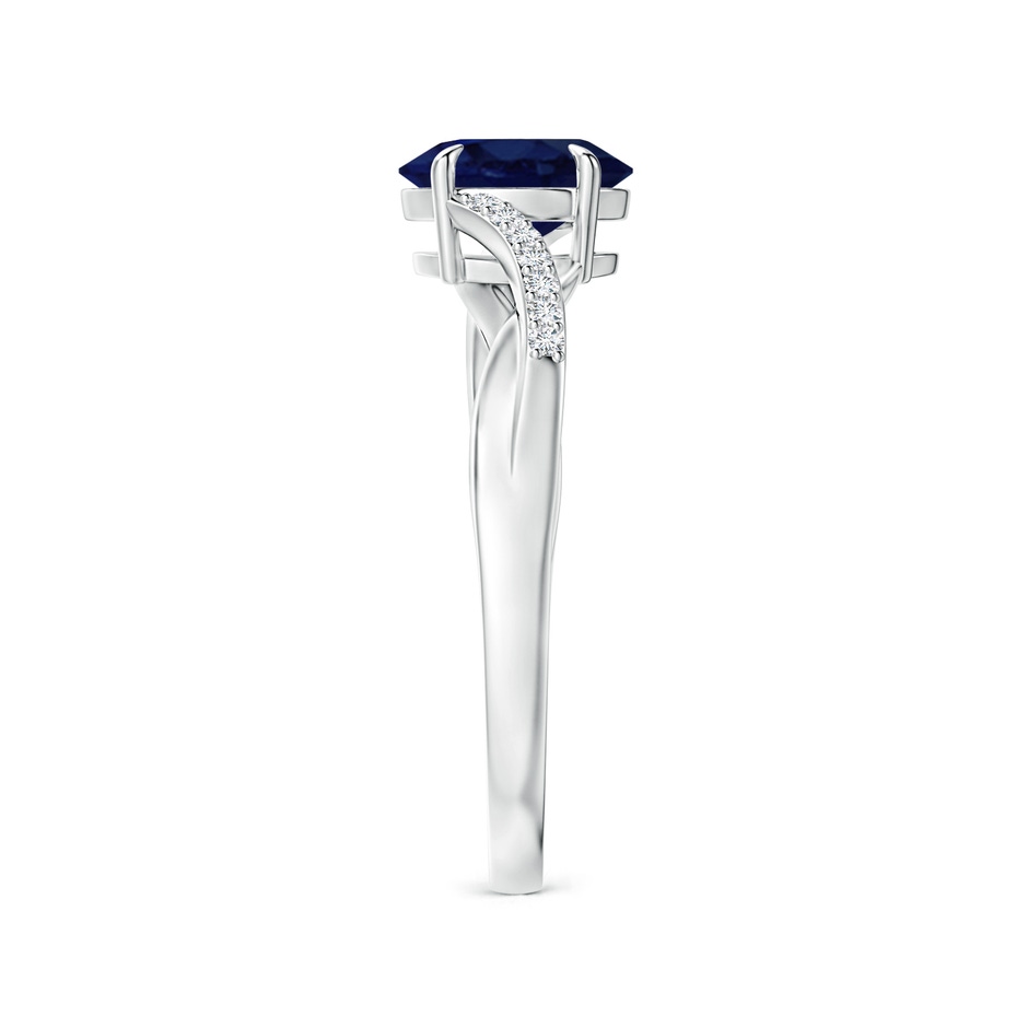 7x5mm A Oval Blue Sapphire Split Shank Ring with Diamond Accents in White Gold side-2
