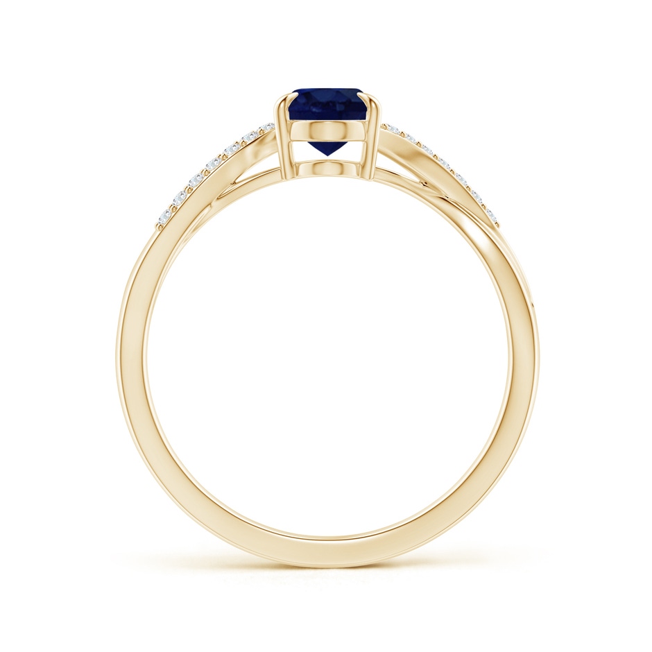 7x5mm A Oval Blue Sapphire Split Shank Ring with Diamond Accents in Yellow Gold side-1