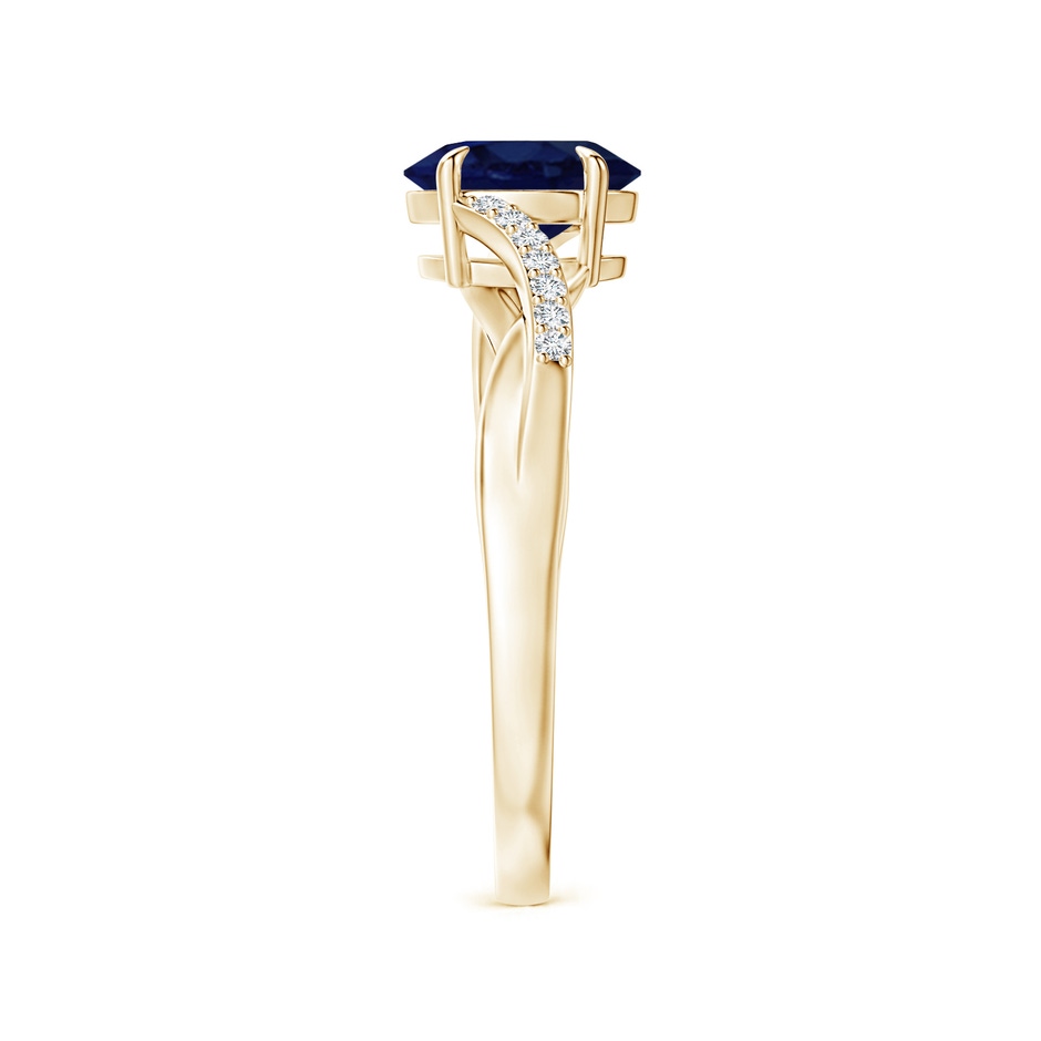 7x5mm A Oval Blue Sapphire Split Shank Ring with Diamond Accents in Yellow Gold side-2