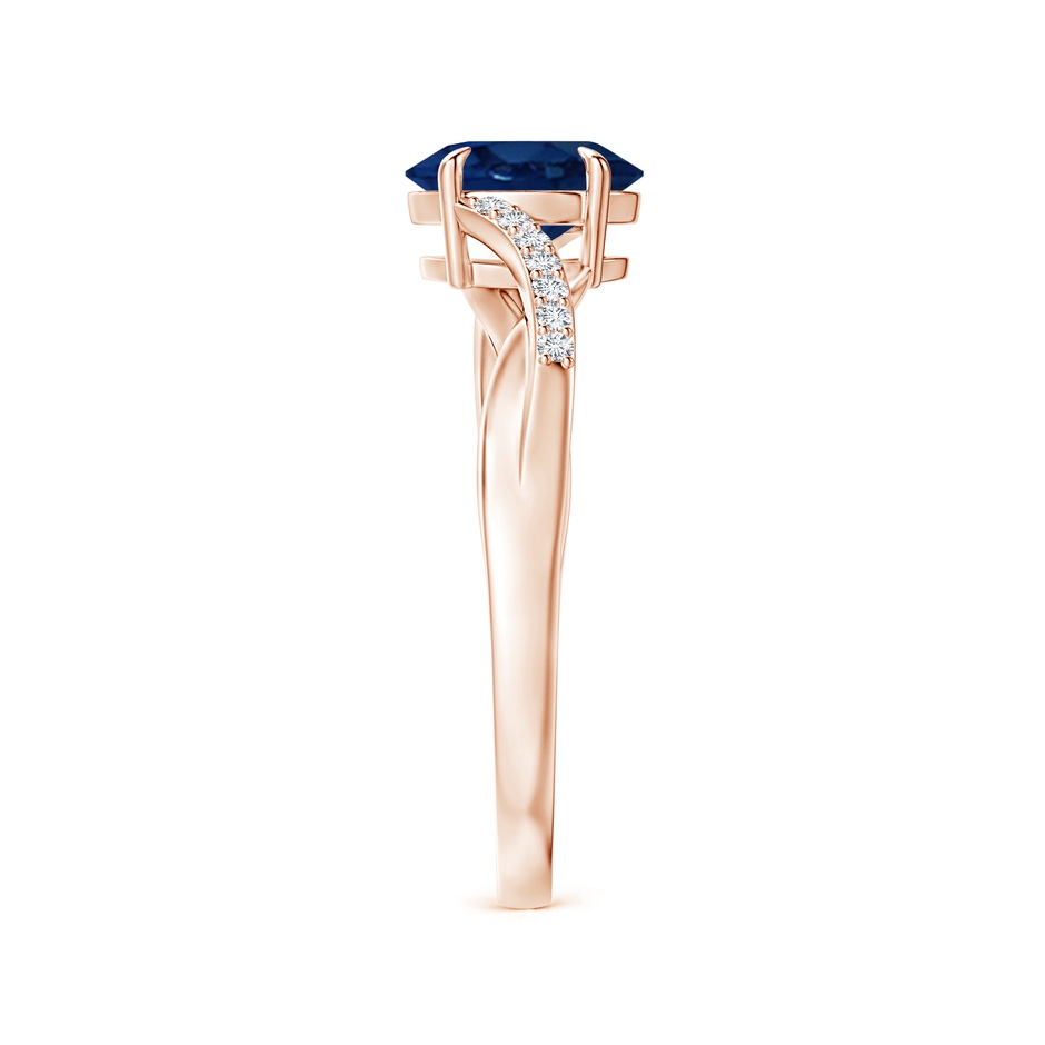 7x5mm AA Oval Blue Sapphire Split Shank Ring with Diamond Accents in Rose Gold side-2