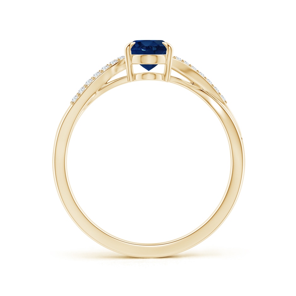 7x5mm AA Oval Blue Sapphire Split Shank Ring with Diamond Accents in Yellow Gold side-1