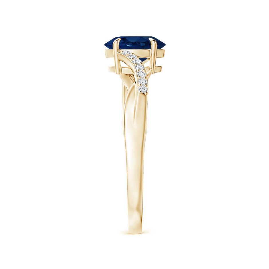 7x5mm AA Oval Blue Sapphire Split Shank Ring with Diamond Accents in Yellow Gold side-2