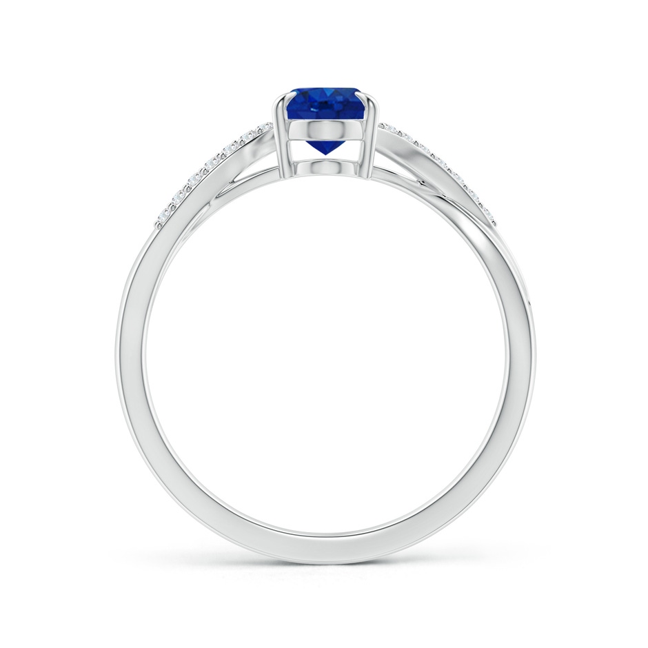 7x5mm AAA Oval Blue Sapphire Split Shank Ring with Diamond Accents in P950 Platinum side-1