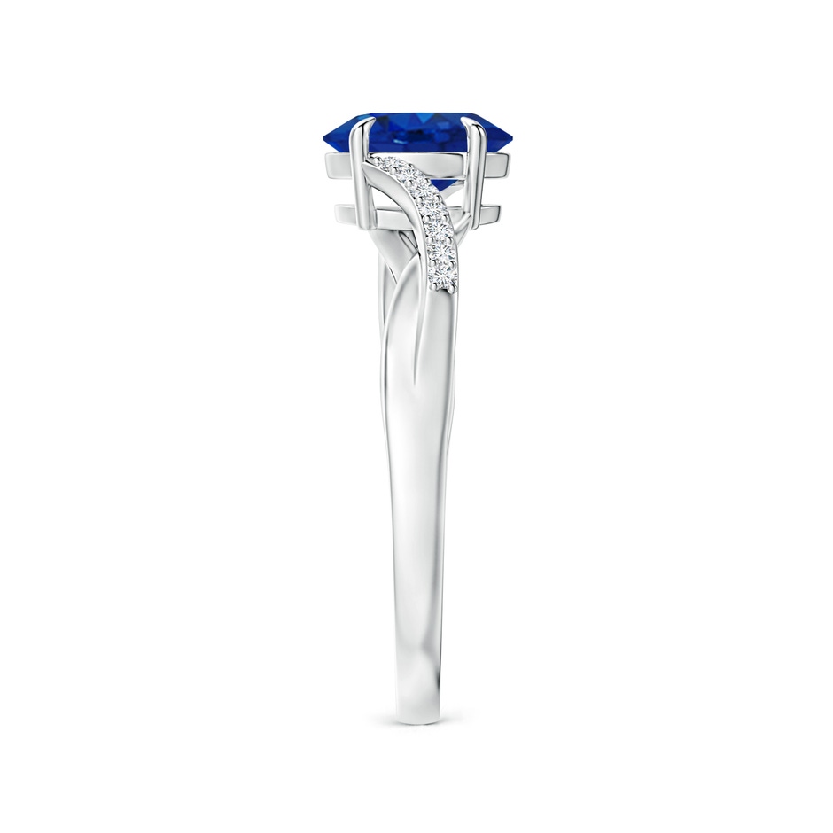 7x5mm AAA Oval Blue Sapphire Split Shank Ring with Diamond Accents in P950 Platinum side-2