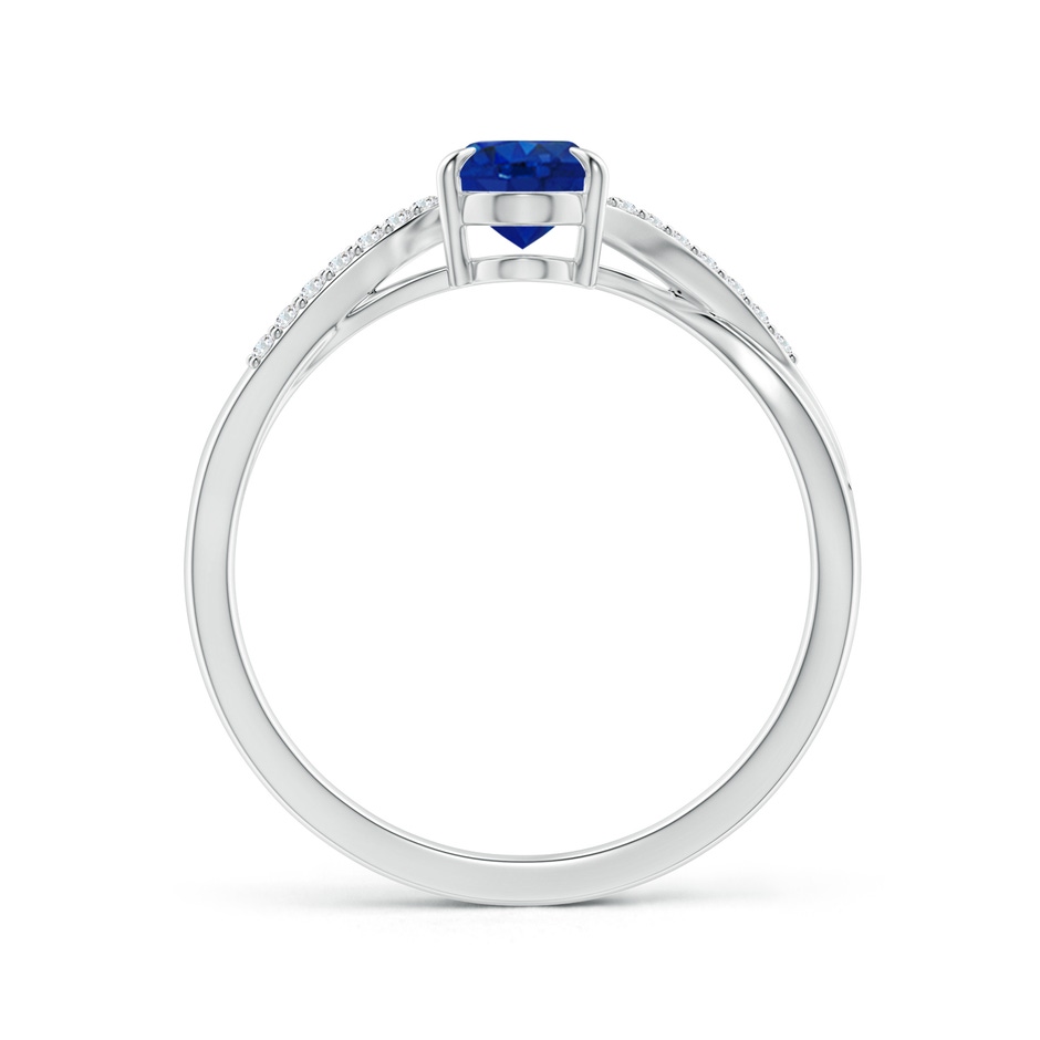 Oval Blue Sapphire Split Shank Ring with Diamond Accents | Angara