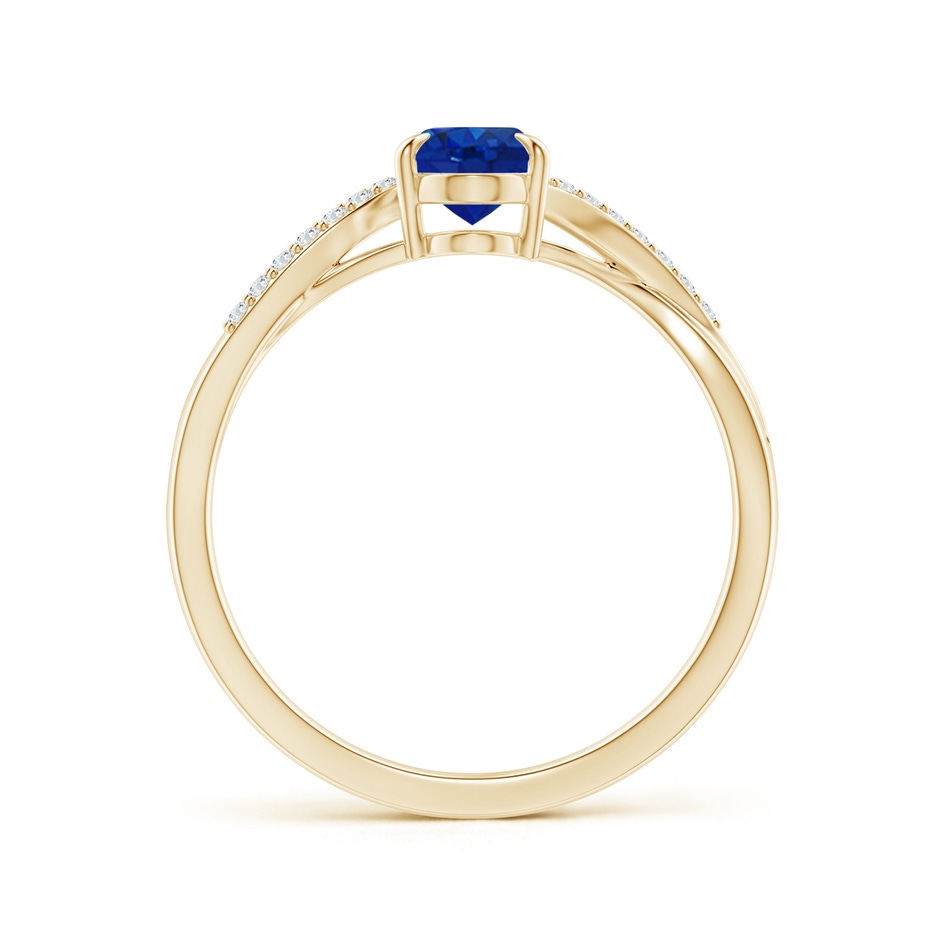 7x5mm AAA Oval Blue Sapphire Split Shank Ring with Diamond Accents in Yellow Gold side-1