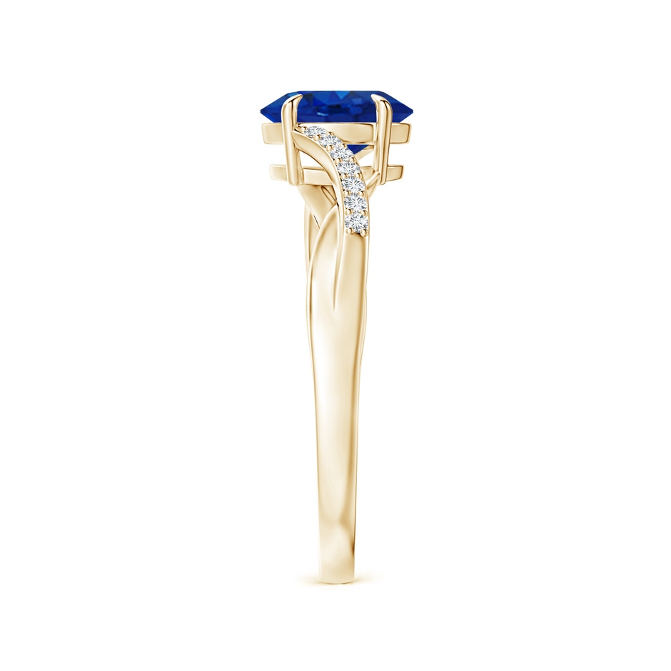 7x5mm AAA Oval Blue Sapphire Split Shank Ring with Diamond Accents in Yellow Gold side-2