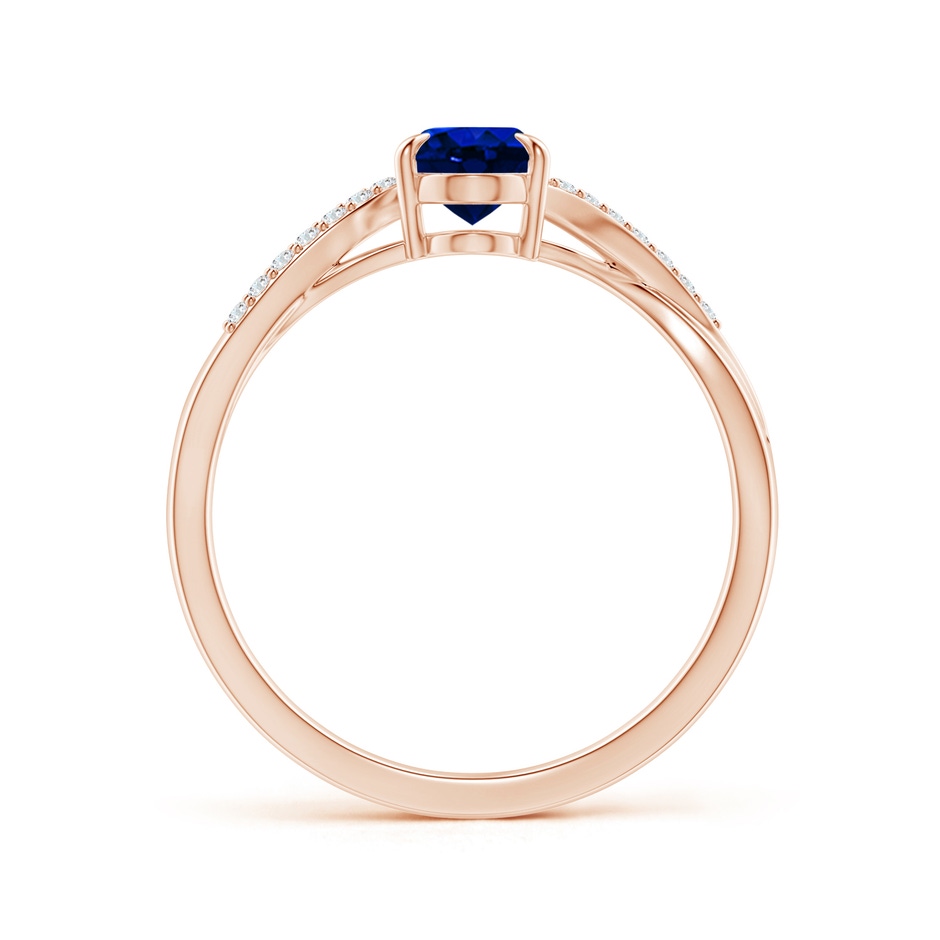7x5mm AAAA Oval Blue Sapphire Split Shank Ring with Diamond Accents in Rose Gold side-1