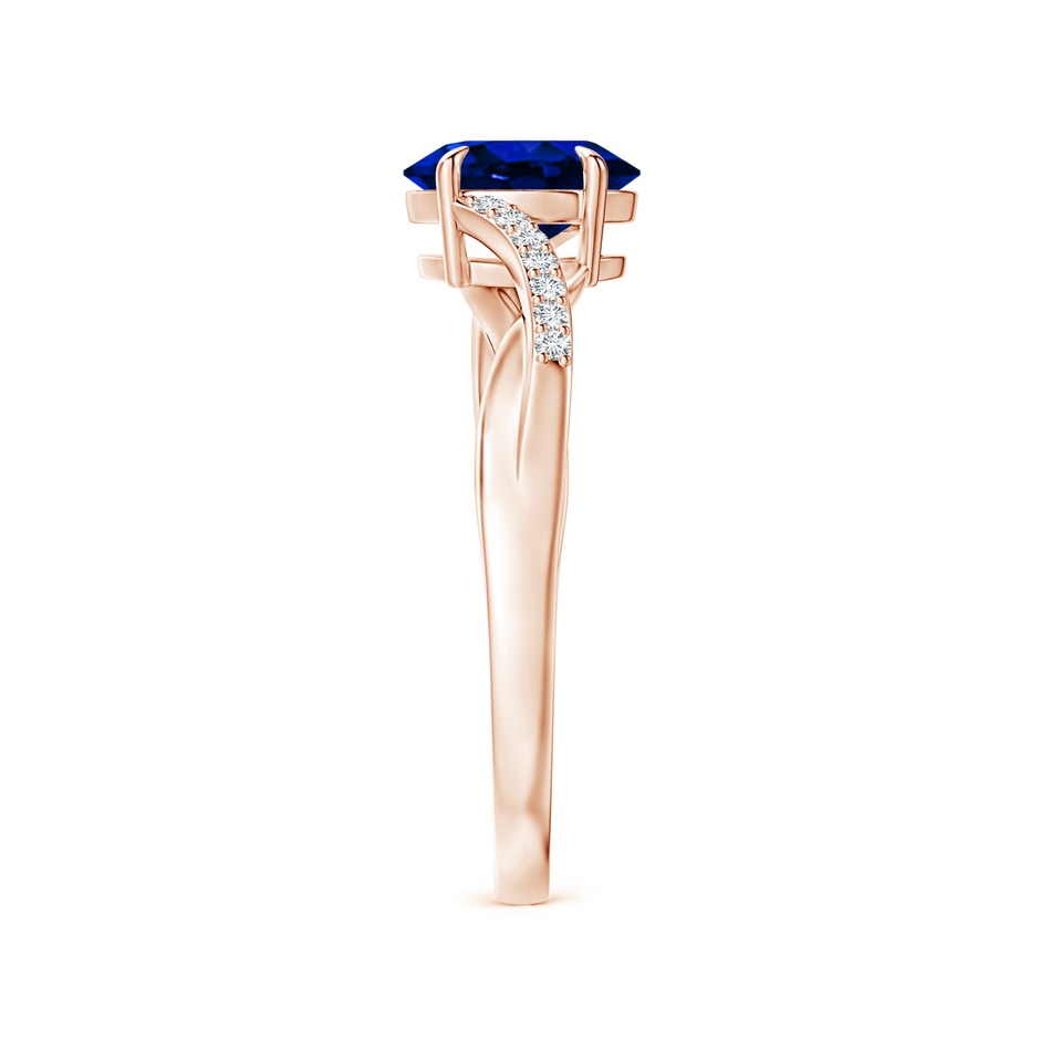 7x5mm AAAA Oval Blue Sapphire Split Shank Ring with Diamond Accents in Rose Gold side-2