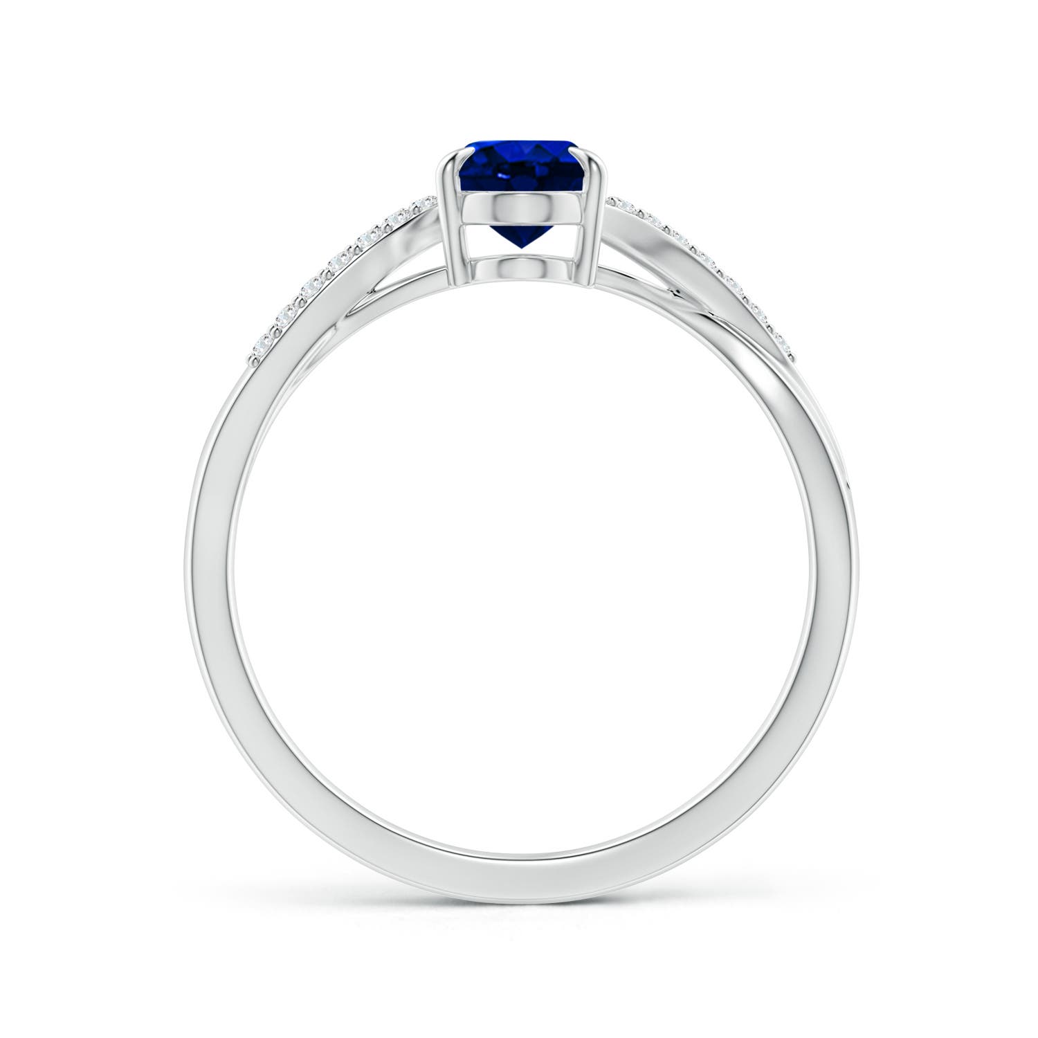 7x5mm AAAA Oval Blue Sapphire Split Shank Ring with Diamond Accents in White Gold
