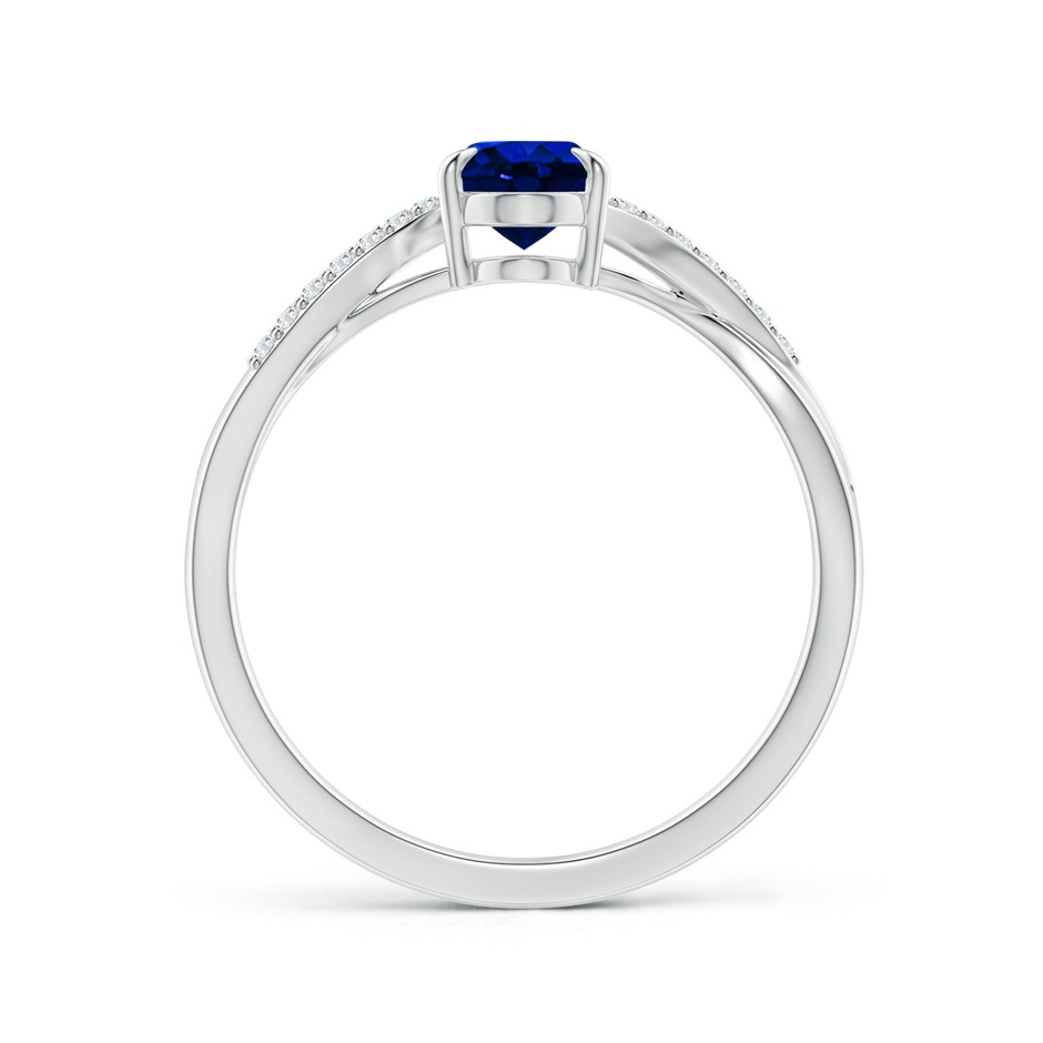 7x5mm Lab-Grown Oval Blue Sapphire Split Shank Ring with Diamond Accents in White Gold side-1