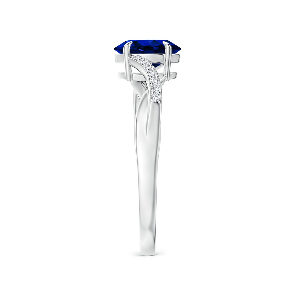 7x5mm Lab-Grown Oval Blue Sapphire Split Shank Ring with Diamond Accents in White Gold side-2