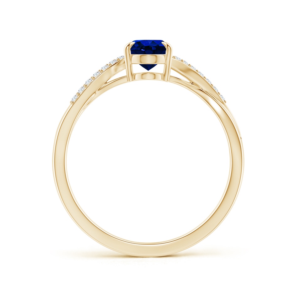 7x5mm AAAA Oval Blue Sapphire Split Shank Ring with Diamond Accents in Yellow Gold side-1