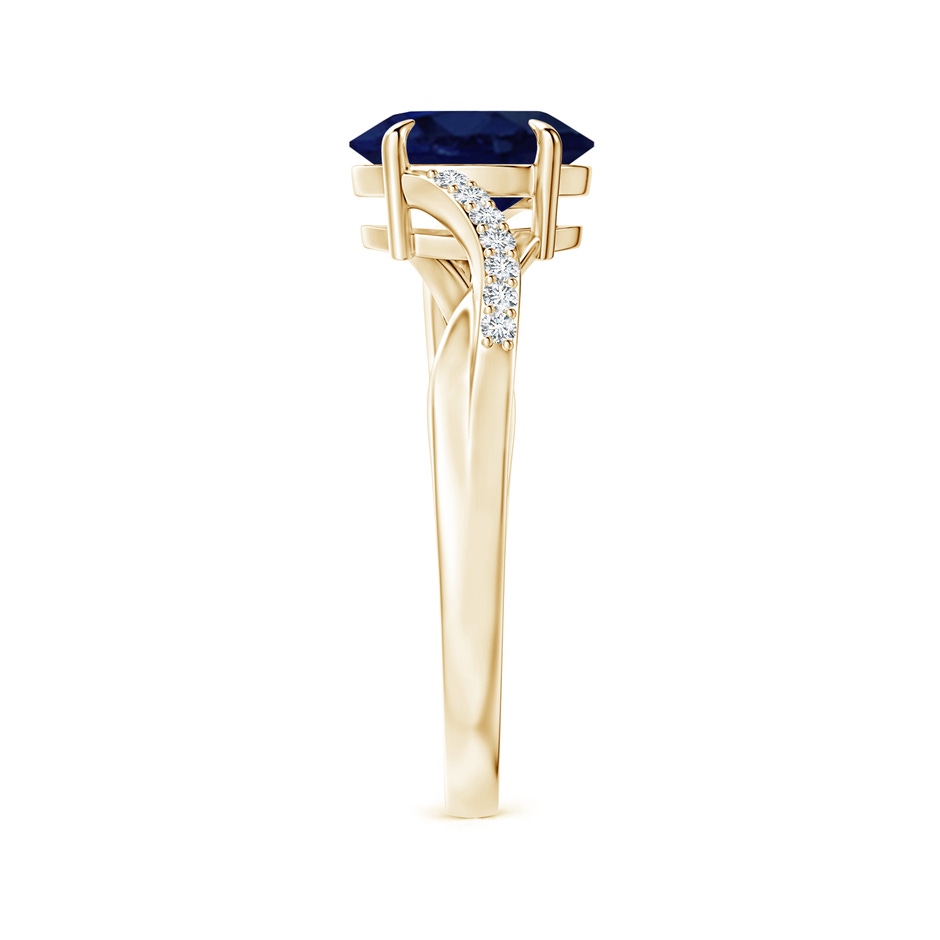 8x6mm A Oval Blue Sapphire Split Shank Ring with Diamond Accents in Yellow Gold side-2