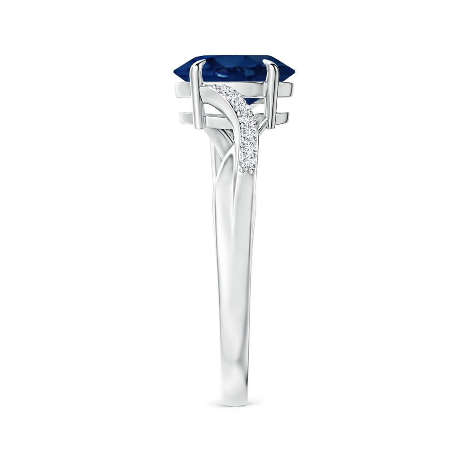 8x6mm AA Oval Blue Sapphire Split Shank Ring with Diamond Accents in White Gold side-2