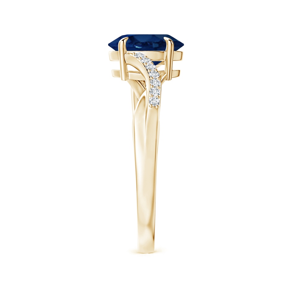 8x6mm AA Oval Blue Sapphire Split Shank Ring with Diamond Accents in Yellow Gold side-2